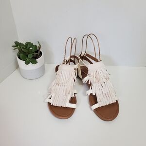 SALE! Old Navy Cream Tiered Fringe Boho Sandals, Size 10